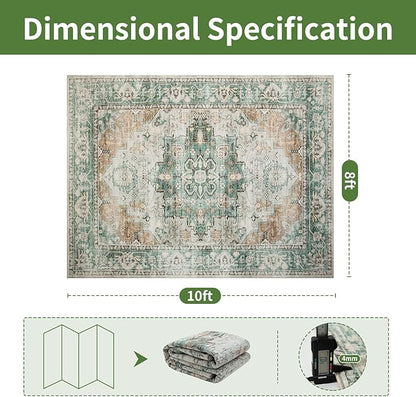 Washable Rugs 8x10 Area Rugs for Living Room- Vintage Rugs for Bedroom,Dining Room, Large Ultra Soft Retro Carpet with Non Slip Rubber Backing,Neutral Accent Carpets for Nursery Home Office