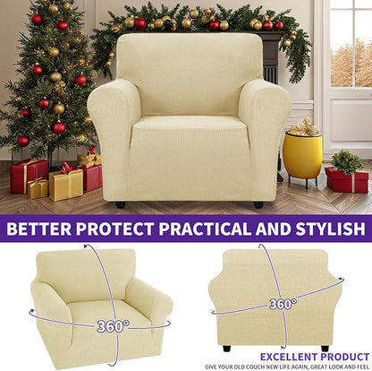 ZNSAYOTX Super Stretch Chair Slipcover Universal Sofa Chair Covers for Living Room Dogs Pet Furniture Protector Spandex Armchair Slipcovers with Anti Slip Foam Sticks (Beige, Chair)
