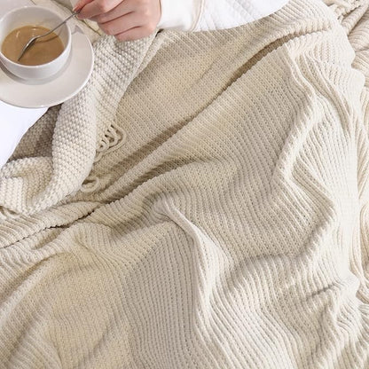 lifein Chenille Throw Blanket 50x60 - Soft Boho Knitted Blanket for Couch Cozy Farmhouse Decor Bed Throw, Lightweight All Season White/Cream Blanket, Decorative for Living Room Bedroom Spring Decor