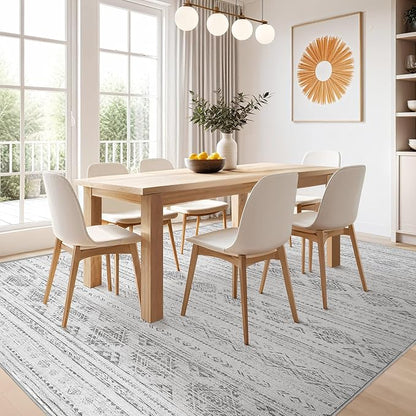 Nakagishi 5x7 Area Rugs Living Room: Washable Boho Large Neutral Soft Farmhouse Rug Stain Resistant Modern Indoor Floor Non-Slip Carpet for Bedroom Nursery Kids Office Dining Room Dorm - Dark Grey