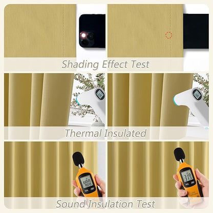Guken Yellow 100% Blackout Linen Curtains 108 Inch Length 2 Panels Set for Living Room Bedroom Back Tab Thermal Insulated Black Out Drapes Room Darkening Farmhouse Window Curtains, 52x108