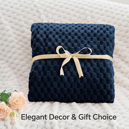 BEDELITE Fleece Blanket Twin Size for Bed Couch, 3D Jacquard Decorative Navy Throw, Soft and Cozy Warm Plush Fuzzy Blanket All Seasons Suitable, 60x80Inches