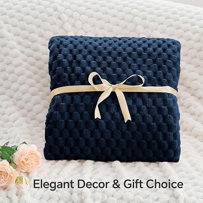BEDELITE Fleece Blanket - 3D Jacquard Decorative Navy Throw Blankets for Couch & Bed, Soft and Cozy Warm Plush Fluffy Blanket All Seasons Suitable, 50x70Inches