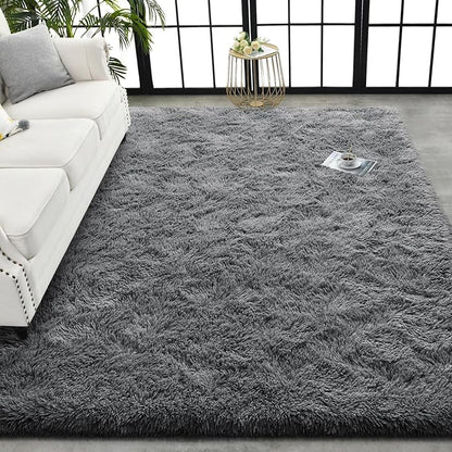 TWINNIS Super Soft Shaggy Rugs Fluffy Carpets, 8x10 Feet, Indoor Modern Plush Area Rugs for Living Room Bedroom Kids Room Nursery Home Decor, Upgrade Anti-Skid Rectangular Fuzzy Rug, Gray
