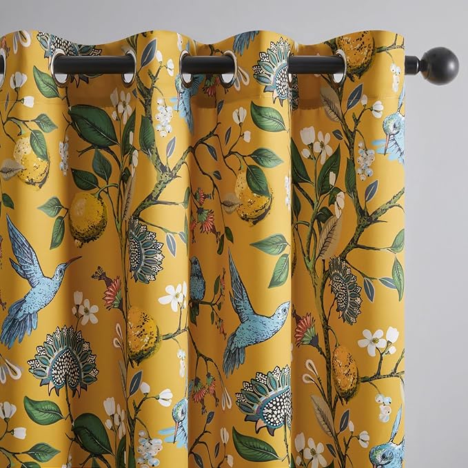 Topfinel Mustard Yellow Curtains, Aesthetic Unique Rustic Thermal Insulated Noise Reducing Cottagecore Floral Flower Printed Modern Farmhouse Window Treatment 63 Inch Length 2 Panels Bedroom 52x63