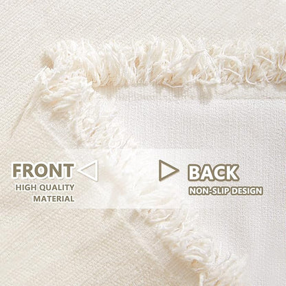 MYSKY HOME Boho Couch Cover Beige Sofa Covers with White Tassel Farmhouse Sofa Slipcover Simple Couch Protector for Dogs Chenille Sectional Couch Covers L Shaped Couch Cushion Covers, 91"x 134"