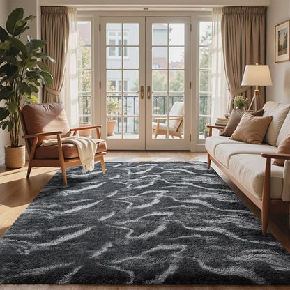 8x10 Ft Extra Large Shag Rugs for Living Room, Tie Dyed Ultra Soft Fluffy Furry Area Rugs for Bedroom Indoor Floor, Aesthetic Carpet for Kids Home Decor (Grey)
