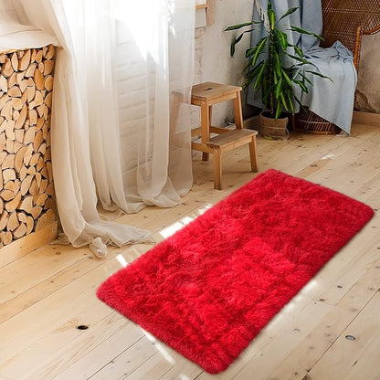 Amearea Shag Fluffy Small Rug, 2x4 Feet Throw Rugs for Bedroom Girls Living Room, Extra Soft and Fuzzy Shaggy Carpet, Non Slip, Solid Color Nursery Home Floor Decor Carpets, Red
