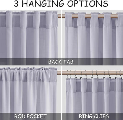 Nanspring Lavender Purple Linen Curtains 96 Inches Long for Living Room Boho Decor Light Filtering Semi Sheer Curtain Back Tab Rod Pocket Modern Luxury Drapes for Bedroom Office 52x96, 2 Panels