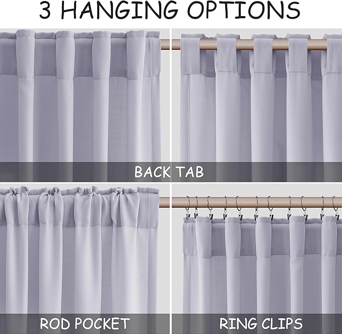 Nanspring Lavender Purple Linen Curtains 84 Inch Length 2 Panels Set for Living Room Boho Decor Light Filtering Semi Sheer Curtain Back Tab Modern Luxury Drapes for Bedroom Office 52x84