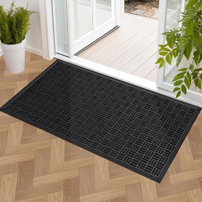 Mibao Front Door Mat, Heavy Duty Durable Welcome Mat for Outdoor Indoor, Dirt Trapper Waterproof Super Absorbent Door Mat for Entryway Outside Patio Porch, 47" x 24", Black