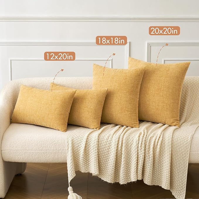 MIULEE Pack of 2 Couch Throw Pillow Covers 12x20 Inch Soft Gold Chenille Lumbar Pillow Covers for Sofa Living Room Spring Home Decor Couch Solid Dyed Cases