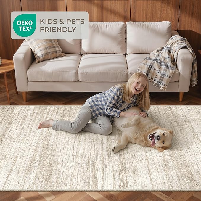 2x8 Runner Rug, Washable Runners for Hallways wirh Rubber Backing, Stain Resistant Kitchen Rug, Soft Thin Carpet Runner for Entrance, Bedroom, Living Room Indoor(2'x8', Brown/Beige)