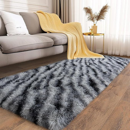 Soft Runner Rugs for Bedroom Hallways, 2x6 Black and White Fluffy Shag Throw Area Rug Non Slip for Bedside Dorm, Long Shaggy Furry Carpet for Nursery Living Room