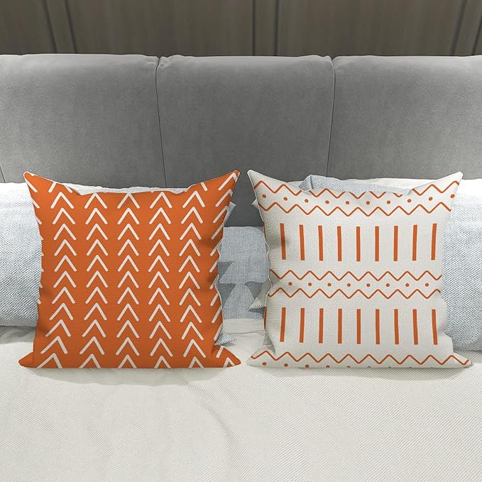 YCOLL Fall Pillow Covers 22x22 Set of 4, Modern Sofa Throw Pillow Cover for Fall Decor, Decorative Outdoor Linen Fabric Pillow Case for Couch Bed Car, Orange