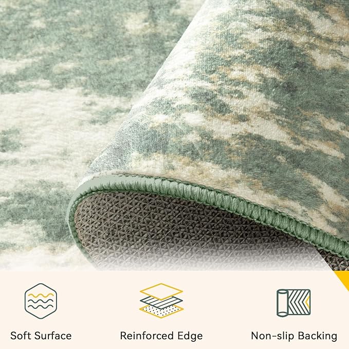 Washable Area Rugs 2'x10' Non-Slip Modern Abstract Soft for Living Room Entryway Bedroom Nursery, Print Pattern, Light Green/Yellow