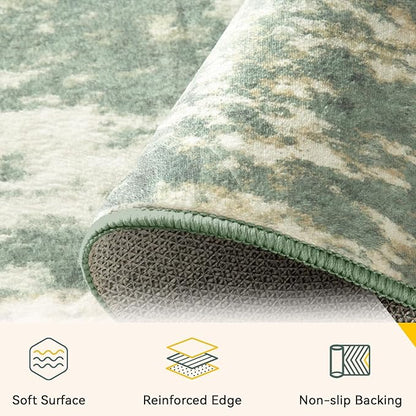 Washable Area Rugs 8'x10' Non-Slip Modern Abstract Soft for Living Room Entryway Bedroom Nursery, Print Pattern, Light Green/Yellow