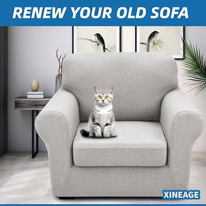 XINEAGE 2026 New 2 Pieces Chair Covers with Arms Super Stretch Chair Slipcover for Living Room Pet Dog Universal Slip Cover Anti Slip Armchair Furniture Protector (Silver Grey), 31"-46"(1 Cushion)