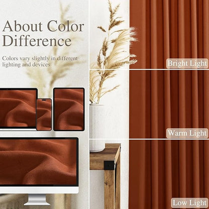 Nanspring Extra Wide Linen Curtains for Living Room 90 Inches Long Terracotta Light Filtering Semi Sheer Boho Farmhouse Curtain for Bedroom Office Luxury Back Tab and Rod Pocket 100x90, 2 Panels