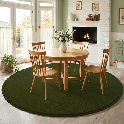 Amearea Olive Green Round Area Rugs 5ft Washable Circle Rugs for Bedroom Living Room, Fluffy Indoor Thickened Memory Foam Rug, Non Slip Minimalist Circular Carpet for Kids Boy Girl Dorm Nursery Room