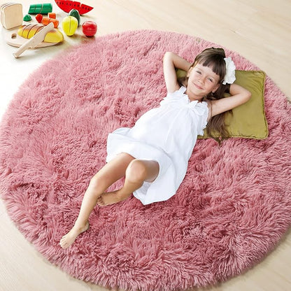 ONASAR Blush Round Area Rugs 4ft for Bedroom Living Room, Fluffy Circle Rug for Kids Girls Boys Teen, Soft Plush Shaggy Carpet for Nursery Dorm Classroom Playroom Home Decor Aesthetic