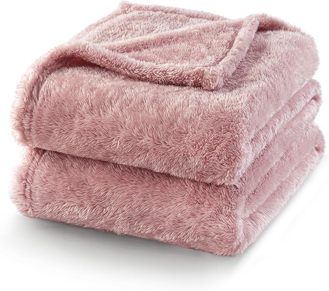 Exclusivo Mezcla Plush Fuzzy Fleece Bed Blanket Twin Size, Super Soft, Fluffy and Warm Blankets for Couch, Bed, All Season (Dusty Pink, 90x66 inches)