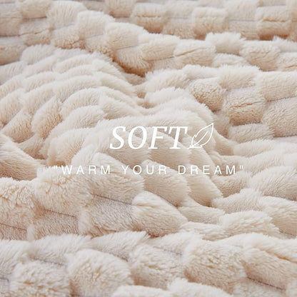 EXQ Home Fleece Blanket Queen Size for Bed or Couch - 3D Imitation Turtle Shell Jacquard Decorative Blankets - Cozy Soft Lightweight Fuzzy Flannel Blanket Suitable for All Seasons(90"×90",Beige)
