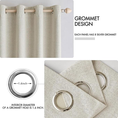 MIULEE 100% Blackout Linen Textured Curtains for Bedroom Solid Thermal Insulated Cream Grommet Room Darkening Curtains & Drapes Luxury Decor for Living Room Nursery 52 x 120 Inch (2 Panels)