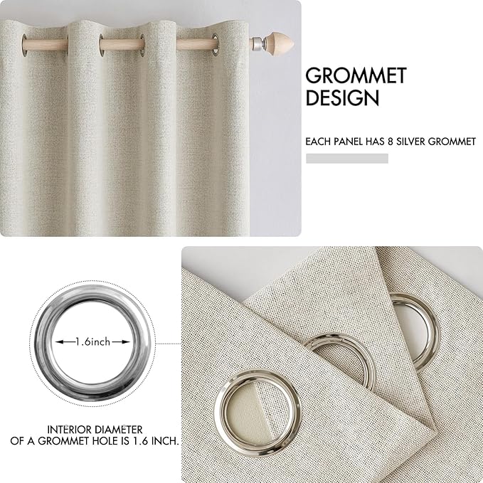 MIULEE 100% Blackout Linen Textured Curtains for Bedroom Solid Thermal Insulated Cream Grommet Room Darkening Curtains & Drapes Luxury Decor for Living Room Nursery 52 x 63 Inch (2 Panels)
