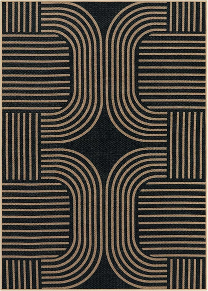Lahome Enfys Modern Geometric Outdoor Easy Jute Rug, 5x7 Patio Living Room Rug Large Black Carpet for Bedroom, Farmhouse Washable Indoor Outdoor Carpet for Dining Room Backyard Deck