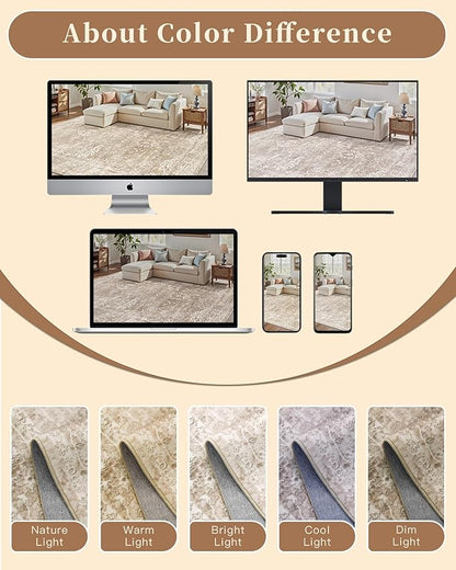 Madane 2x3 Washable Rugs for Entryway, Low Pile Non-Slip Small Area Rug Kitchen Door Mat, Vintage Soft Throw Neutral Rug Floor Mat for Indoor Front Entrance Bathroom Hallway (2 x 3, Beige/Brown)