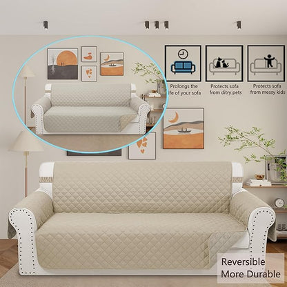 Reversible 4 Seater Sofa Cover 91 Inch Large Couch Cover Furniture Protector(Sofa XX-Large,Sand/Beige)