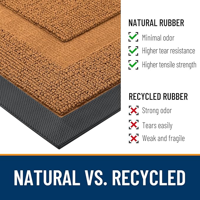 OLANLY Front Door Mat Indoor Outdoor Entrance, Waterproof All-Season, All-Weather Doormat, Sturdy Natural Rubber, Low Profile, Easy Clean Patio Porch Entryway Mat, 33x21, Tangerine Orange