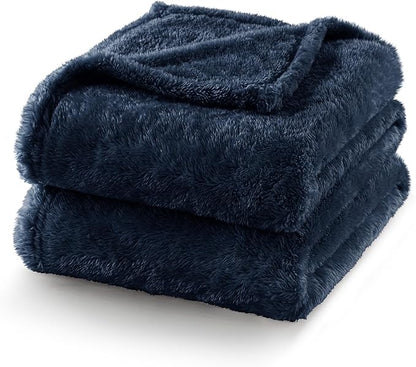 Exclusivo Mezcla Plush Fuzzy Fleece Bed Blanket Queen Size, Super Soft, Fluffy and Warm Blankets for Couch, Bed, All Season (Navy Blue, 90x90 inches)
