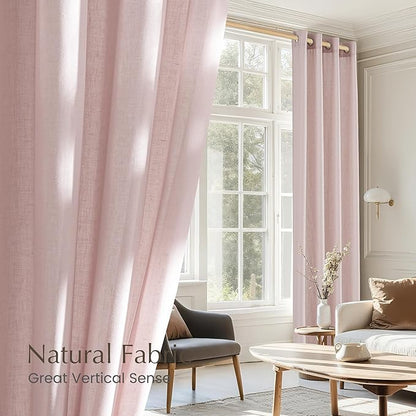 NICETOWN Linen Blush Pink Curtains for Girls Room, Grommet Thick Flax Linen Window Treatments Privacy Assured with Light Filtering for Bedroom/Kids Room, 2 Panels, W55 x L84