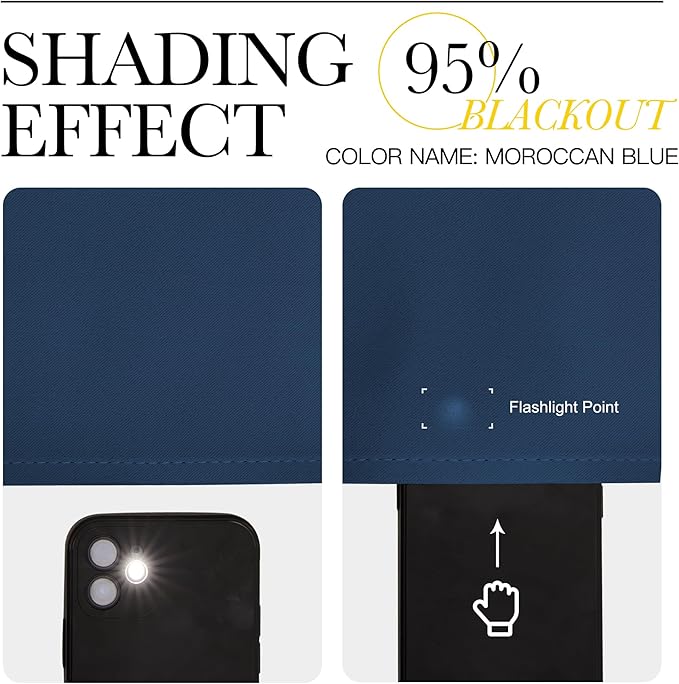 NICETOWN Living Room Curtains, Blackout Draperies, Moroccan Blue, 1 Pair, 70 x 84-inch, Home Decorations Thermal Insulated Solid Rod Pocket Blackout Drapes for Cafe