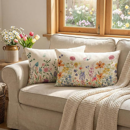 ONFAON Spring Summer Pillow Covers 20x12 Set of 4,Seasonal Holiday Farmhouse Decor Flower Cushion Case for Couch Sofa Living Room Bedroom Home Indoor Decor