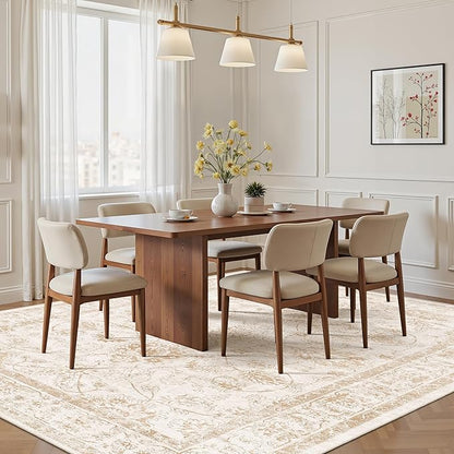 Madane 5x7 Area Rugs for Living Room, Washable Vintage Natural Rug with Non-Slip Backing, Soft Floral Print Throw Rugs Floor Low Pile Carpet for Bedroom Dining Room Farmhouse (5 x 7, Wood/Ivory)