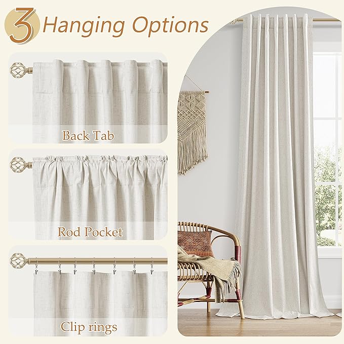 Guken Boho 100% Blackout Curtains 126 Inches Extra Long for Bedroom Black Out Curtain for Living Room Thermal Insulated Noise Reducing Country Window with Back Tab Rod Pocket, 52x126