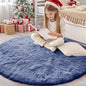 OLANLY Denim Blue Round Rugs for Bedroom - Machine Washable, 4 ft Circle Area Rugs for Living Room, Soft and Fluffy Shaggy Carpet for Teen Girl and Boys, Nursery Rooms, Dorms, Home Decor Aesthetic