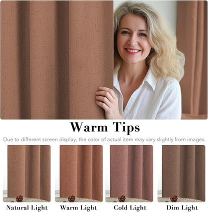 H.VERSAILTEX Bedroom Curtains Blackout Linen Blackout Curtains 84 Inches Long, 100% Blackout Thermal Textured Linen Look Curtain Draperies Grommet with White Liner, 2 Panels, Washed Spice