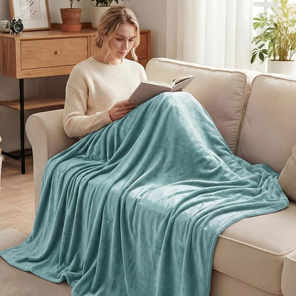 Exclusivo Mezcla Fleece Celadon Throw Blanket for Couch, Sofa, Super Soft and Warm Blankets, All Season, Cozy, Plush, Lightweight, 50x60 Inches