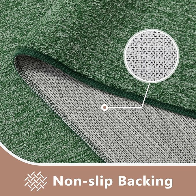 FinRèc 5x7 Washable Area Rugs for Bedroom Living Room, Low Pile Thin Rug Solid Color, Non-Slip Carpet Indoor for Home Decor (Green)