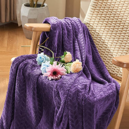 inhand Purple Fleece Twin Blanket, Super Soft Flannel Leaves Pattern Fuzzy Blanket for Couch Sofa Bed, 60 x 90 Inches
