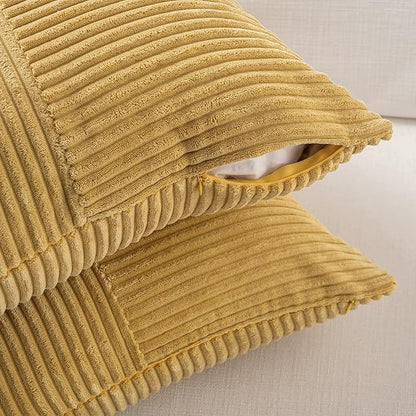 Fancy Homi 2 Packs Mustard Yellow Lumbar Decorative Throw Pillow Covers 14x22 Inch for Living Room Couch Bed, Rustic Farmhouse Boho Home Decor, Soft Striped Corduroy Rectangle Accent Cushion Case
