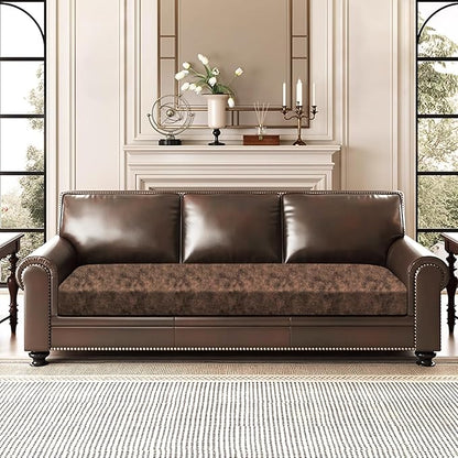 Leather Look Couch Cushion Covers Sofa Seat Slipcovers Sets Couches Furniture Protector for Sectional Armchair Loveseat Pets Kids Stretch Spandex Fabric (1 Cushion XL Sofa, Dark Brown)