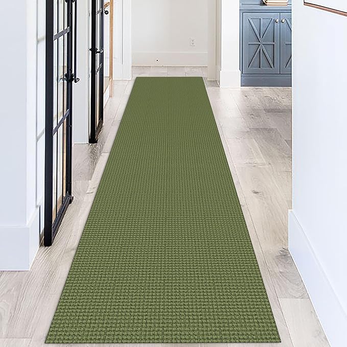 KOZYFLY Long Runners for Hallways 3x12 ft Washable Kitchen Runner Non Slip Rubber Backed Hallway Rugs Cotton Entryway Runner Rug Floor Carpet for Indoor Hall, Kitchen, Bright Green/Earthy Green