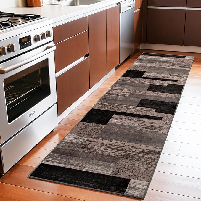 LIANLAM 2x6 Washable Runner Rug for Hallway&Kitchen,Non-Slip Long Carpet with Vintage Checkered Design,Ultra-Thin Low Pile,Stain Resistant Easy Clean Floor Mat for High Traffic Areas(2x6,Chocolate)