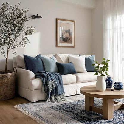 MIULEE Blue Linen Pillow Covers Pack of 4 Decorative Natural Throw Pillow Covers Soft Accent Boho Farmhouse Couch Pillowcases Modern Spring Home Coastal Decor for Living Room Bed Sofa 20x20 Inch