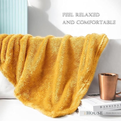 Exclusivo Mezcla Plush Fuzzy Fleece Throw Blanket Extra Large, Super Soft, Fluffy and Warm Blankets for Couch, Bed, All Season (Mustard Yellow, 50x70 inches)